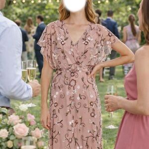 Adrianna Papell Pink Floral Embellished Wedding Dress